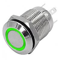 Tlačítko OFF-(ON) 12mm, 250V/2A, zelené prosvětlen